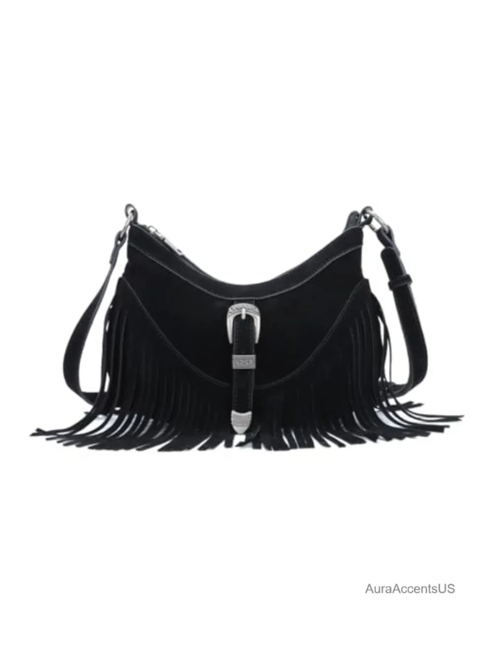 Vegan Suede Fringe Hobo Crossbody Bag for Women Boho Western
